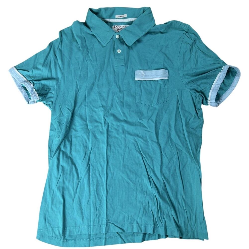 Original Penguin Polo Mens L Green Classic Fit 100% Cotton Pocket Collared
